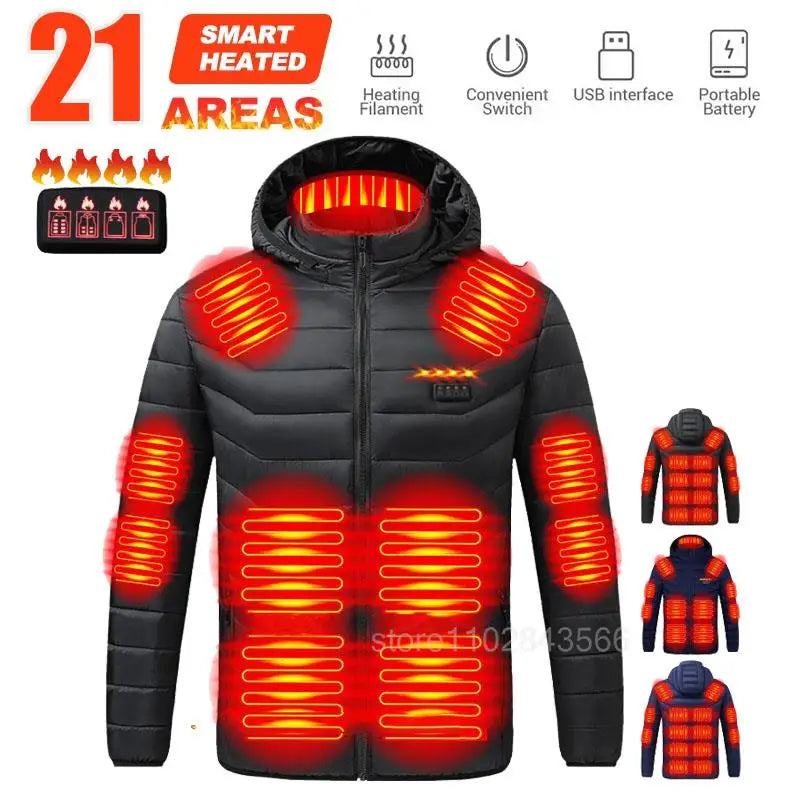Men Heated Jacket USB Electric Heated Coat - Hunting Hiking Camping Outdoor Skiing (Power Source Sold Separately)