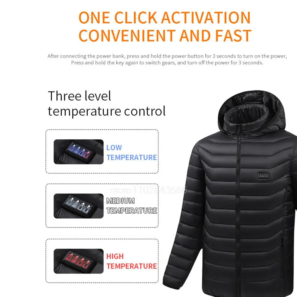 Men Heated Jacket USB Electric Heated Coat - Hunting Hiking Camping Outdoor Skiing (Power Source Sold Separately)