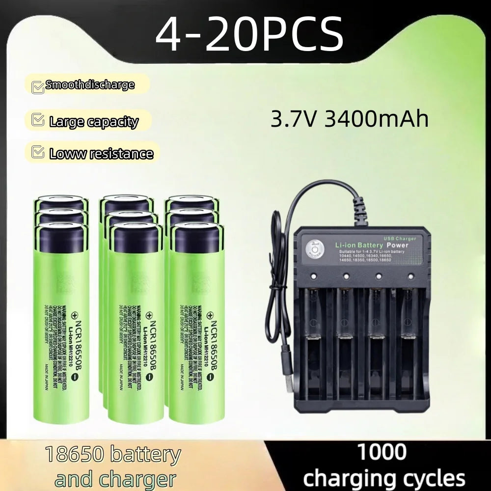 Panasonic 18650 Rechargeable Batteries - Premium 3400mAh (4-20 Pack Options)