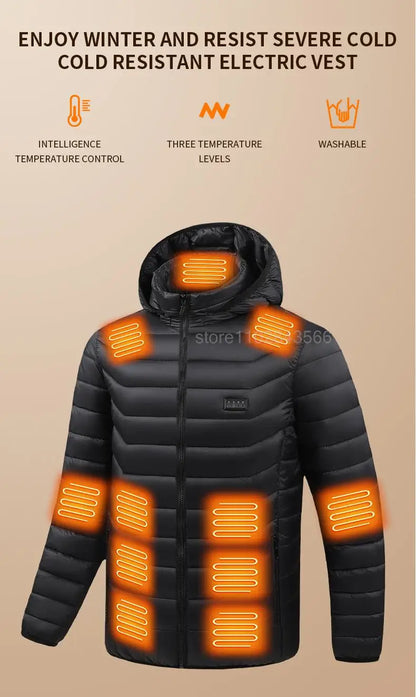 Men Heated Jacket USB Electric Heated Coat - Hunting Hiking Camping Outdoor Skiing (Power Source Sold Separately)