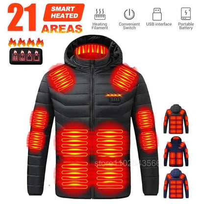 Men Heated Jacket USB Electric Heated Coat - Hunting Hiking Camping Outdoor Skiing (Power Source Sold Separately)