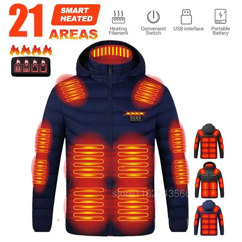 Men Heated Jacket USB Electric Heated Coat - Hunting Hiking Camping Outdoor Skiing (Power Source Sold Separately)