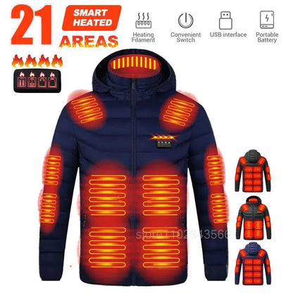 Men Heated Jacket USB Electric Heated Coat - Hunting Hiking Camping Outdoor Skiing (Power Source Sold Separately)