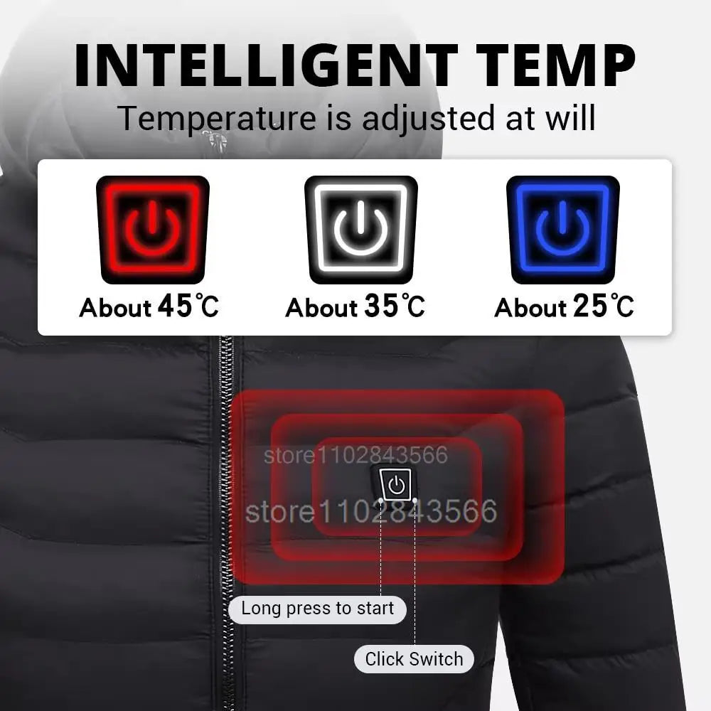 Men Heated Jacket USB Electric Heated Coat - Hunting Hiking Camping Outdoor Skiing (Power Source Sold Separately)
