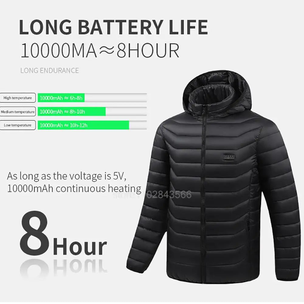 Men Heated Jacket USB Electric Heated Coat - Hunting Hiking Camping Outdoor Skiing (Power Source Sold Separately)