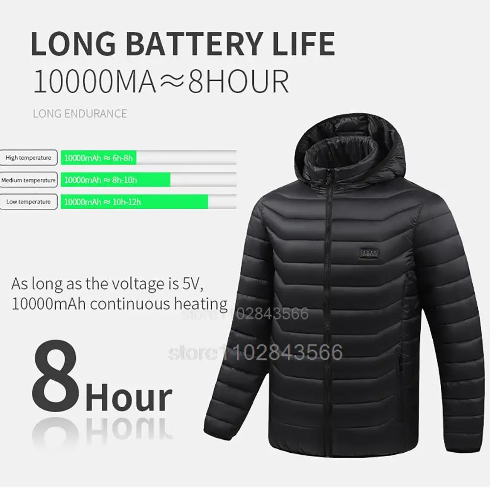 Men Heated Jacket USB Electric Heated Coat - Hunting Hiking Camping Outdoor Skiing (Power Source Sold Separately)