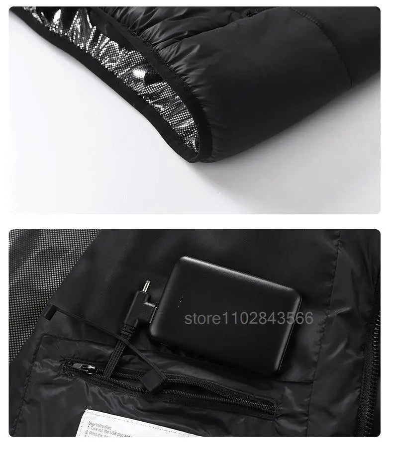 Men Heated Jacket USB Electric Heated Coat - Hunting Hiking Camping Outdoor Skiing (Power Source Sold Separately)