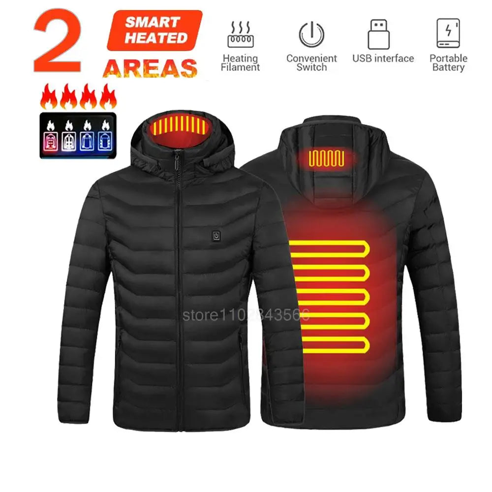 Men Heated Jacket USB Electric Heated Coat - Hunting Hiking Camping Outdoor Skiing (Power Source Sold Separately)